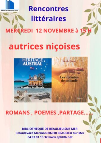 Rencontres littéraires : Autrices niçoises dans l'agenda de Beaulieu-sur-Mer (Photo)