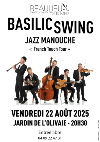 Concert « Basilic Swing » – Jazz manouche/tzigane – « French Touch Tour » dans l'agenda de Beaulieu-sur-Mer (Photo)