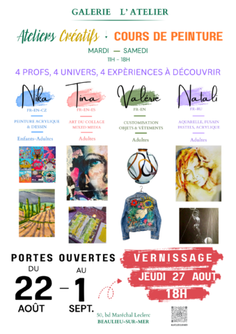 Exposition unique réunissant nos quatre professeures d’art – L&rsquo; Atelier Beaulieu sur Mer dans l'agenda de Beaulieu-sur-Mer (Photo)