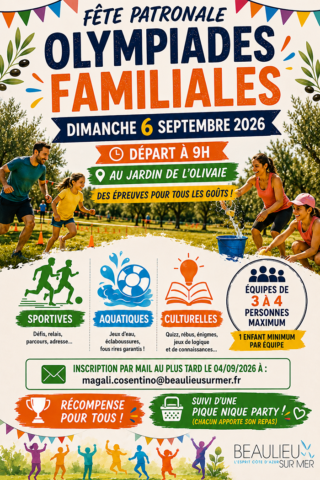 Fête Patronale Olympiades Familiales au Jardin de L&rsquo;olivaie dans l'agenda de Beaulieu-sur-Mer (Photo)
